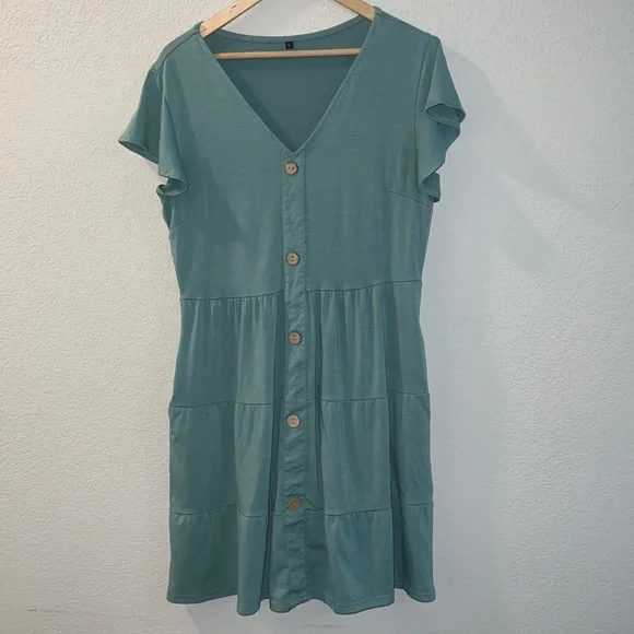 green emerald velvet dress BACKORDER Gauze Ruffle Midi Dress- Seafoam Green – Nursing Queen main image 0